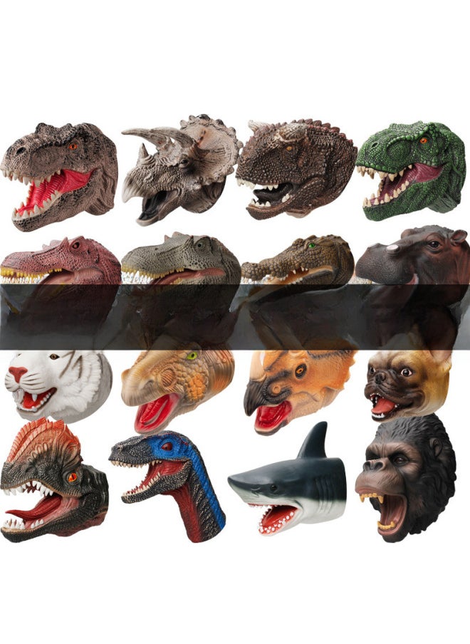 Generic - Dinosaur Puppet Gloves Soft Rubber Triangle Tyrannosaurus Children Simulation Animal Model Shark Shark Arm Head Boy Toy-Color:Raptor Puppet - Image 1