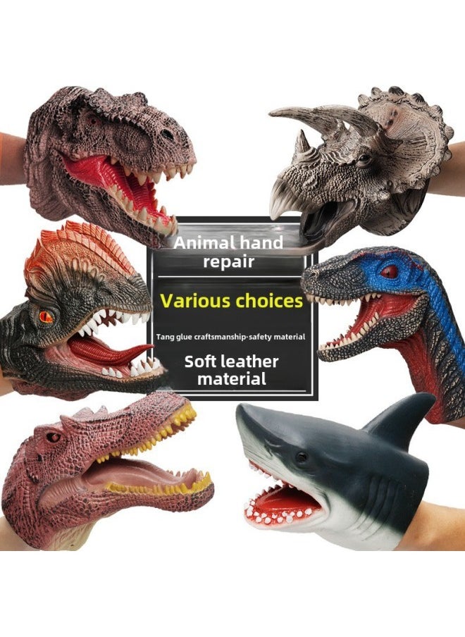 Generic - Dinosaur Puppet Gloves Soft Rubber Triangle Tyrannosaurus Children Simulation Animal Model Shark Shark Arm Head Boy Toy-Color:Raptor Puppet - Image 1