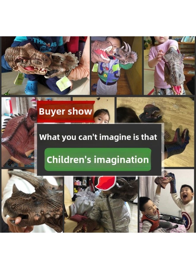 Generic - Dinosaur Puppet Gloves Soft Rubber Triangle Tyrannosaurus Children Simulation Animal Model Shark Shark Arm Head Boy Toy-Color:Raptor Puppet - Image 1