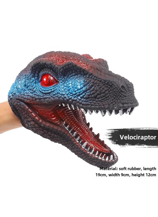 Generic - Dinosaur Puppet Gloves Soft Rubber Triangle Tyrannosaurus Children Simulation Animal Model Shark Shark Arm Head Boy Toy-Color:Raptor Puppet - Image 1
