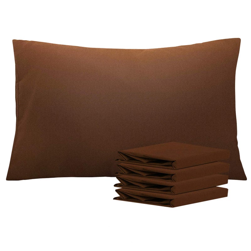 NTBAY Queen Pillowcase Set - 4 Pack Brushed Microfiber 20x30 Pillowcases - Soft  Wrinkle-Free  Fade-Resistant  Stain-Resistant  Brown Pillowcases with Envelope Closure - 20x30 Inches  Brown - Image 1