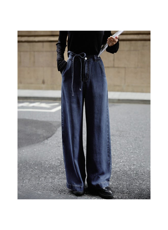 Mt Selected 100% Lyocell Spring Lightweight Stylish Wide Leg Pants With Waist Tie Comfortable Denim Pants For Women - Image 5