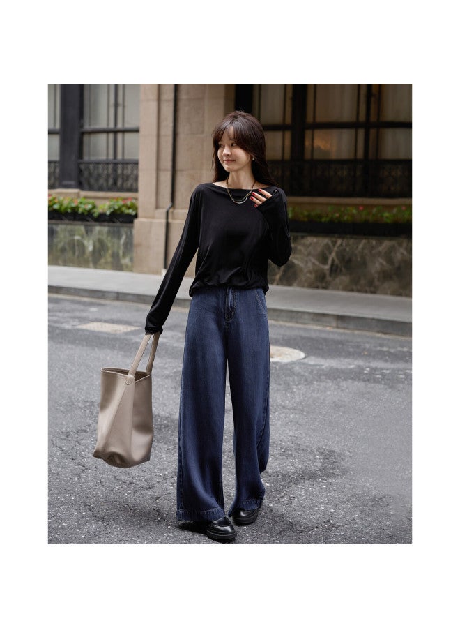 Mt Selected 100% Lyocell Spring Lightweight Stylish Wide Leg Pants With Waist Tie Comfortable Denim Pants For Women - Image 2
