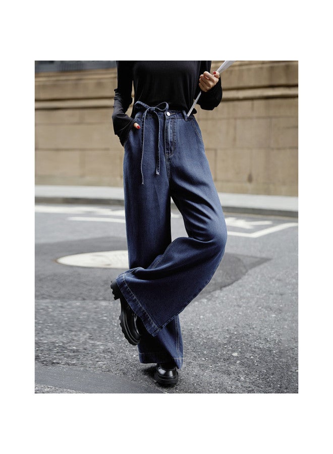 Mt Selected 100% Lyocell Spring Lightweight Stylish Wide Leg Pants With Waist Tie Comfortable Denim Pants For Women - Image 4