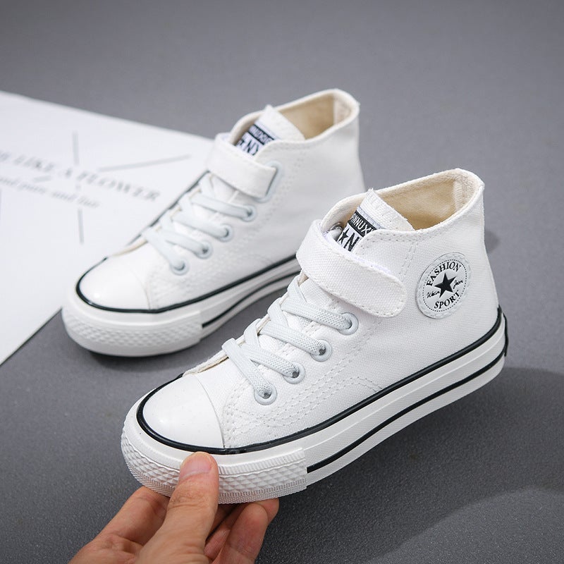 Children's Canvas Shoes, Girls' Shoes, Boys' White Shoes, 2025 Spring and Autum New High-Top Sneakers, Baby Cloth Shoes, Trendy - Image 1