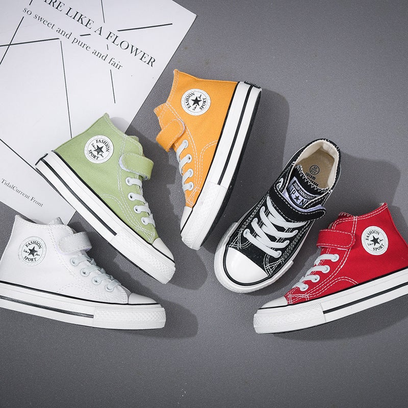 Children's Canvas Shoes, Girls' Shoes, Boys' White Shoes, 2025 Spring and Autum New High-Top Sneakers, Baby Cloth Shoes, Trendy - Image 2