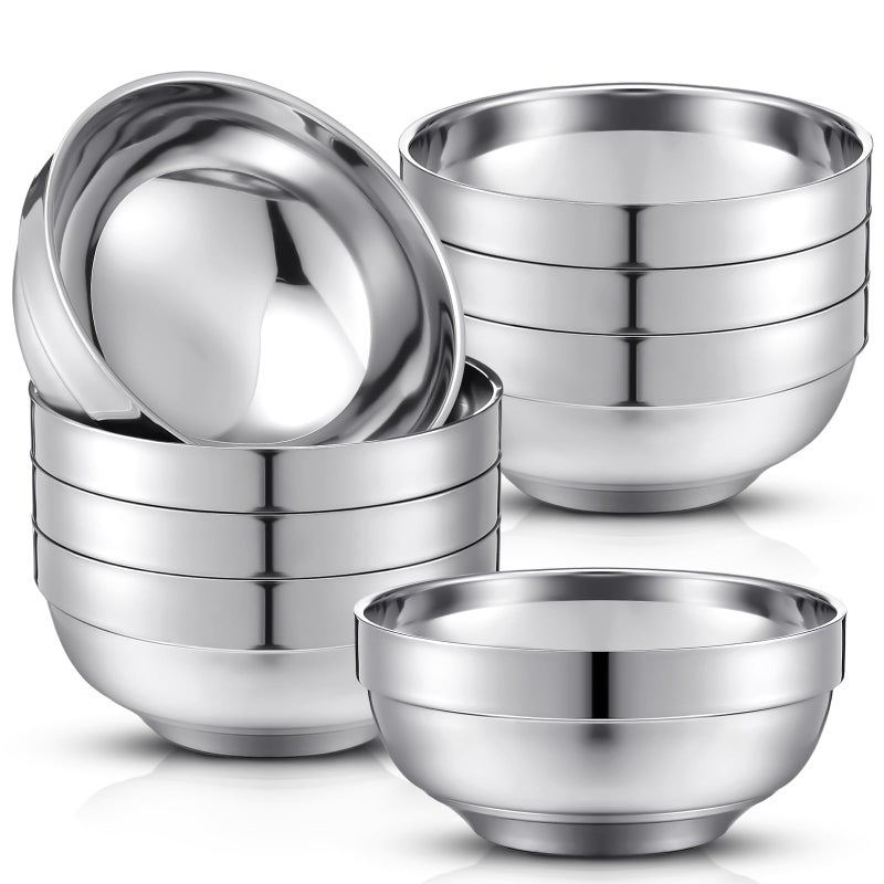 Funnymoom 8 Pack 24 oz Stainless Steel Bowls Double Walled Insulated Soup Ice Cream Metal Mixing Nesting Bowls for Serving Soup Rice Cereal (304 Stainless Steel) - Image 1
