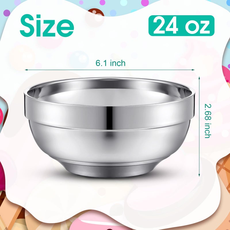 Funnymoom 8 Pack 24 oz Stainless Steel Bowls Double Walled Insulated Soup Ice Cream Metal Mixing Nesting Bowls for Serving Soup Rice Cereal (304 Stainless Steel) - Image 2