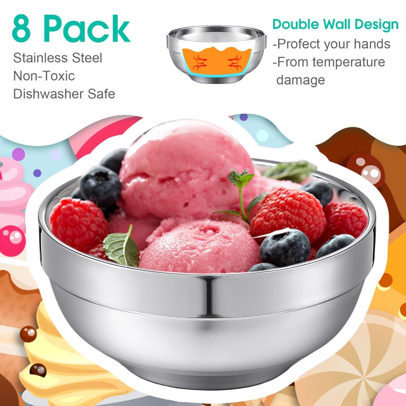Funnymoom 8 Pack 24 oz Stainless Steel Bowls Double Walled Insulated Soup Ice Cream Metal Mixing Nesting Bowls for Serving Soup Rice Cereal (304 Stainless Steel) - Image 3