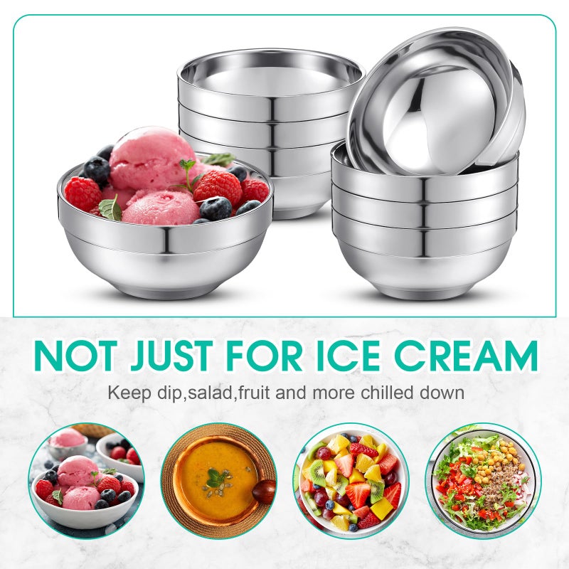Funnymoom 8 Pack 24 oz Stainless Steel Bowls Double Walled Insulated Soup Ice Cream Metal Mixing Nesting Bowls for Serving Soup Rice Cereal (304 Stainless Steel) - Image 5
