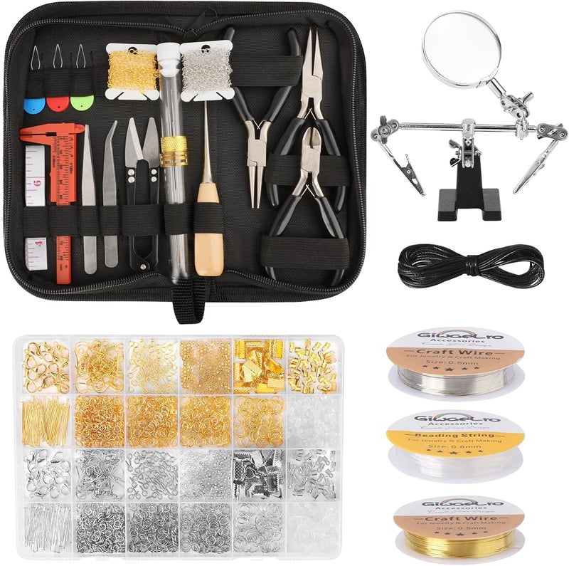 Giwaelro Jewelry Making Kit for Adults, Jewelry Making Supplies with Pliers, Wires, Findings, Necklace Chains, Magnifier and Storage Bag - Image 1