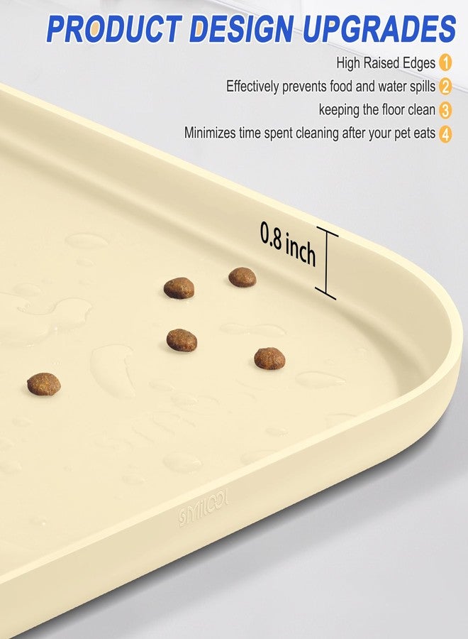 SMILOOL Silicone Pet Feeding Mat with Raised Edge for Food and Water, Dog Bowl Mats, Cat Bowls Placemat with High Lip for Floor Waterproof, Rubber Tray for Cats and Dogs 22 x 14 x 0.8 White Sand (Yellow Cast) - Image 4