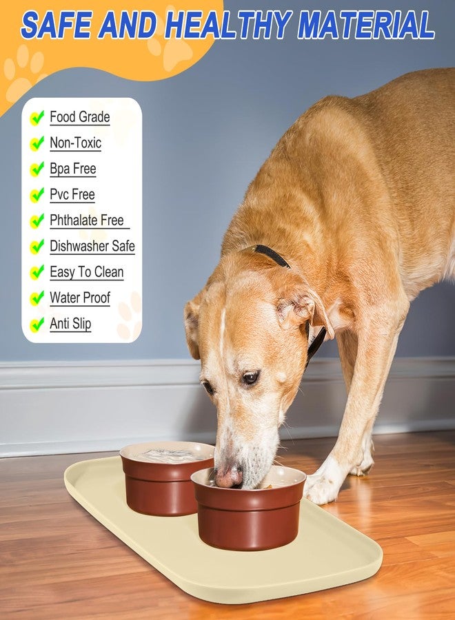 SMILOOL Silicone Pet Feeding Mat with Raised Edge for Food and Water, Dog Bowl Mats, Cat Bowls Placemat with High Lip for Floor Waterproof, Rubber Tray for Cats and Dogs 22 x 14 x 0.8 White Sand (Yellow Cast) - Image 3