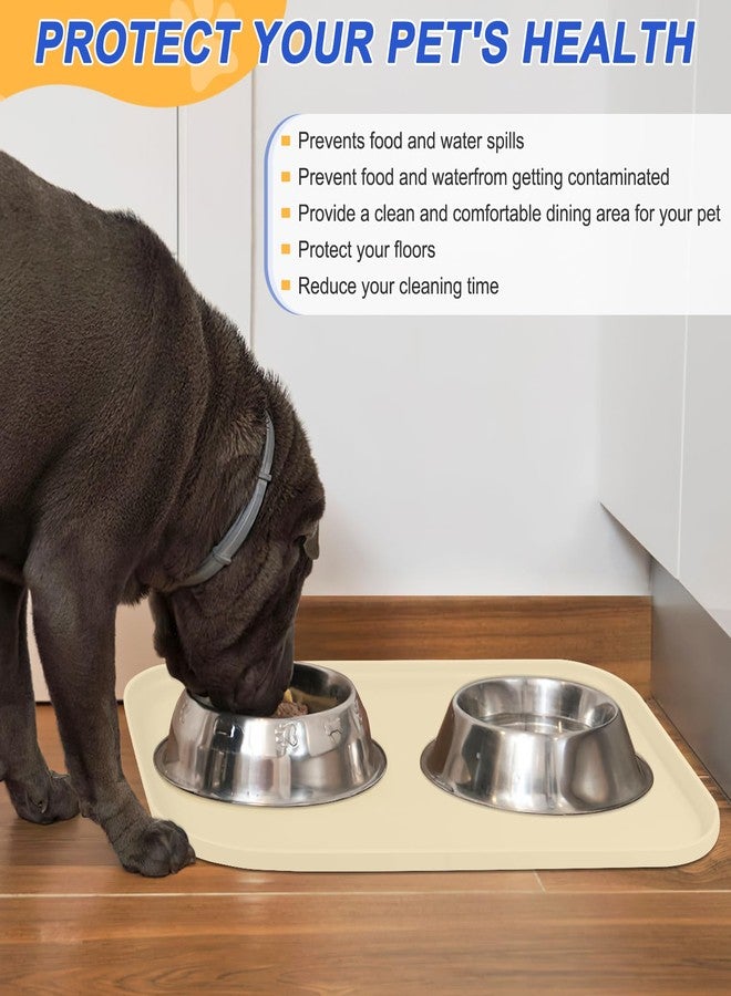 SMILOOL Silicone Pet Feeding Mat with Raised Edge for Food and Water, Dog Bowl Mats, Cat Bowls Placemat with High Lip for Floor Waterproof, Rubber Tray for Cats and Dogs 22 x 14 x 0.8 White Sand (Yellow Cast) - Image 5
