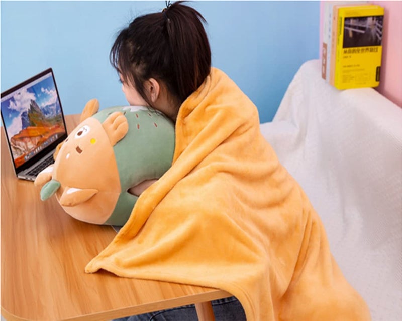 YUDONG 15" Kids Stuffed Animals Travel Blanket and Pillow Set,Cute Dog Plush Pillow with Hand Warmer Design,Perfect for Travel, Camping, Home and Office. - Image 4