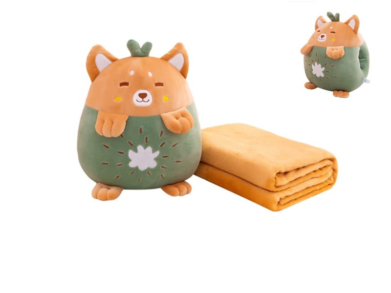 YUDONG 15" Kids Stuffed Animals Travel Blanket and Pillow Set,Cute Dog Plush Pillow with Hand Warmer Design,Perfect for Travel, Camping, Home and Office. - Image 1