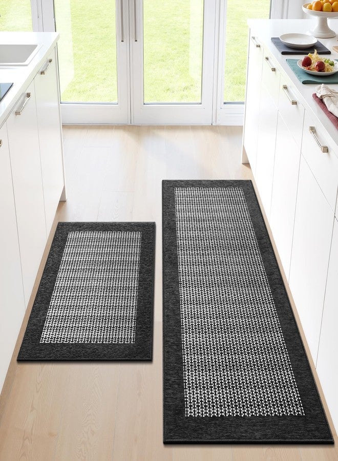 StepRite Kitchen Mats for Floor, Non-Slip Kitchen Rugs Set of 2 PCS, Super Absorbent Washable Kitchen Mats with Rubber Backing, Runner Mats for Front of Sink (20"x32"+20"x47" Black) - Image 1