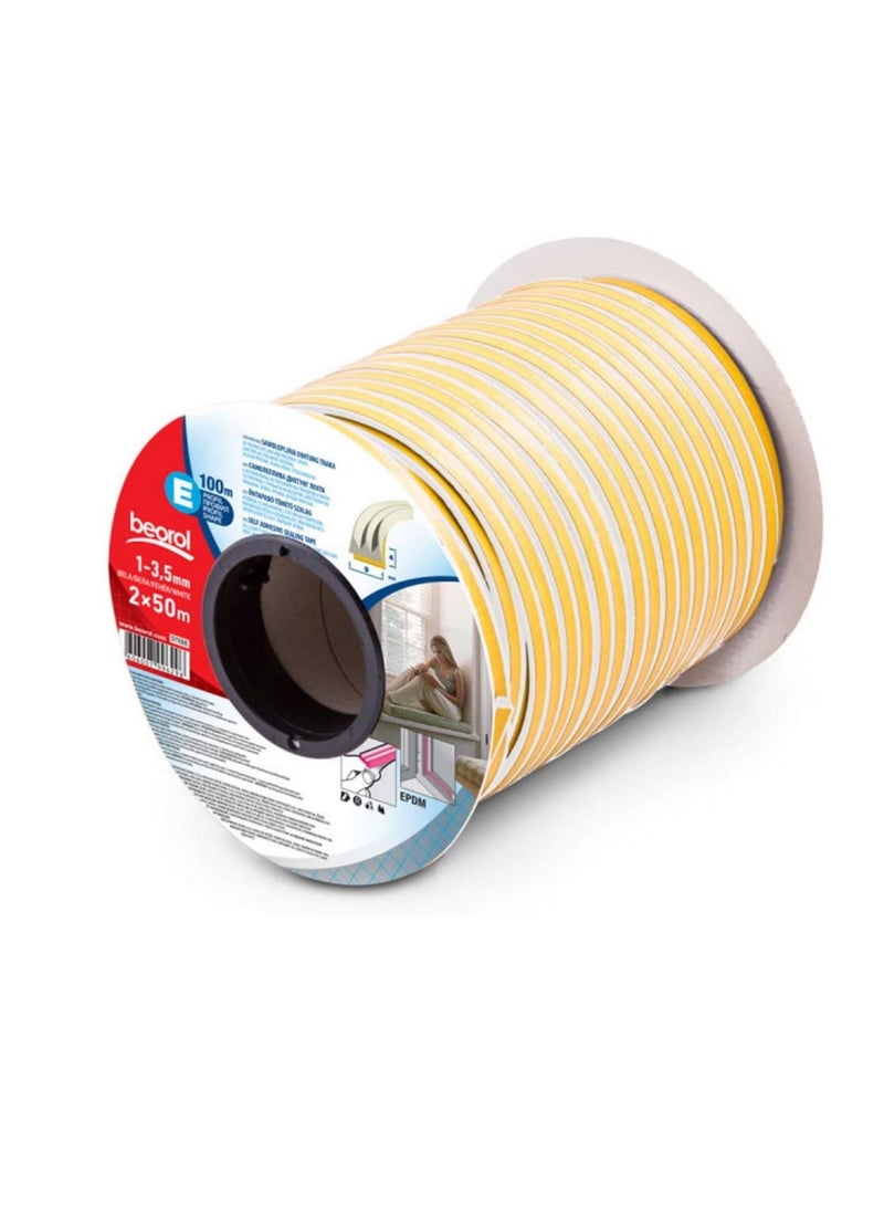 Beorol Sealing Tape Self Adhesive 'E' Profile White 2 x 50Mtrs DTEBE Beorol - Image 1