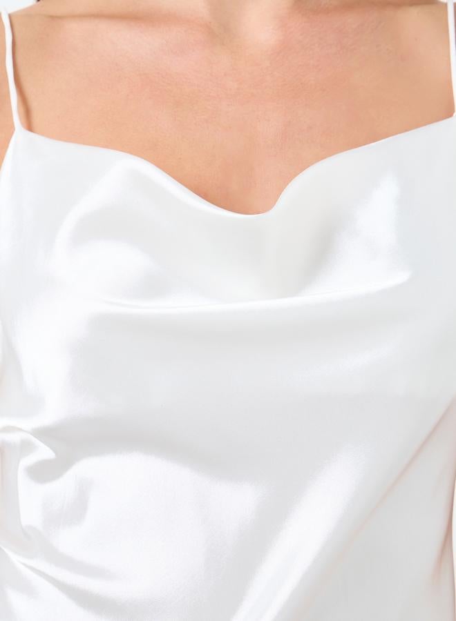 تايك تو فستان كامي ساتان سادة بحافة غير متماثلة - Image 3