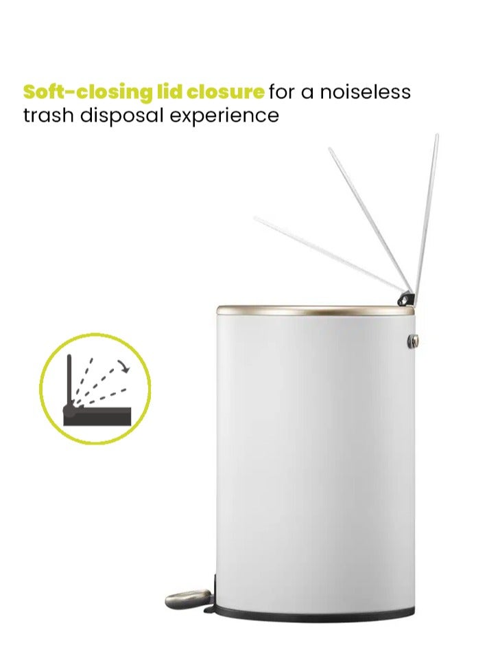 EKO COSMO SERIES | Brushed Matte Finish | Soft-Closing | Fingerprint-Resistant | Round Deluxe Pedal Trash & Garbage Bin | Compact Design Versatile For Tight Spaces | Multiple Sizes | 12 Liters  - Image 5