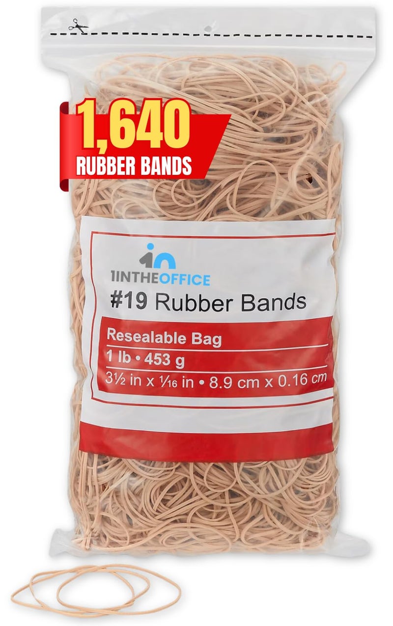 1InTheOffice Rubber Band #19, Heavy Duty Rubber Bands, Beige, Size 19, 1640 Pack - Image 1