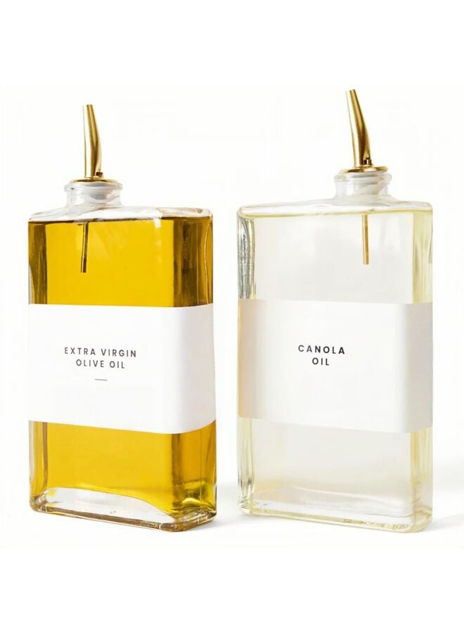 Olive Oil Dispenser Bottle for Kitchen, Automatic Pourer, Glass Thin Bottle Dispenser for Kitchen, Olive Oil Cruet, | Set of 2 - Gold - Image 1