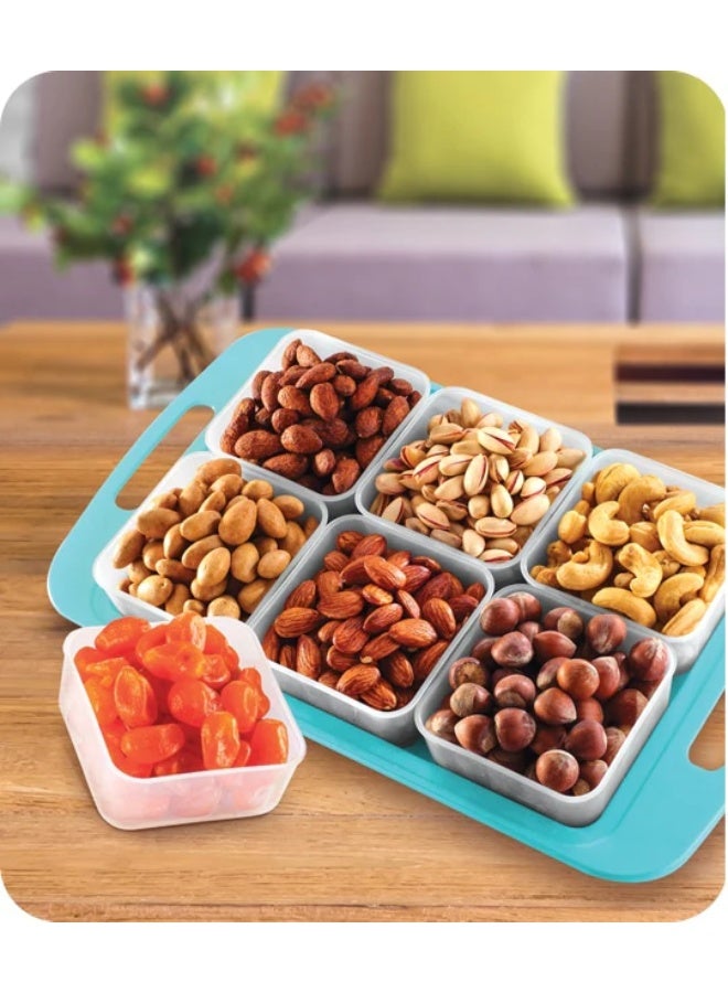 Multi-Purpose Serving Tray with 6 Removable Bowls, Durable Plastic Snack Organizer with Handles - Image 2