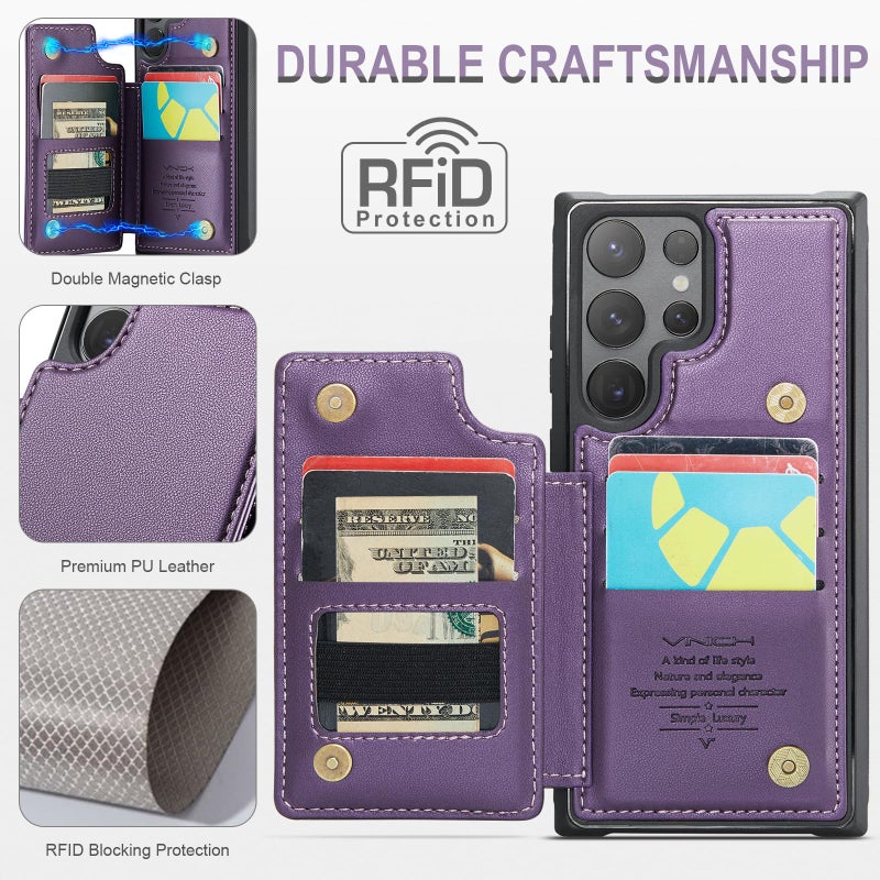 Vinich for Samsung Galaxy S24 Ultra Wallet Case with Card Holder, RFID Blocking Credit Slots Kickstand Shockproof Phone Cover Fit for Galaxy S24 Ultra 6.8" Purple - Image 2