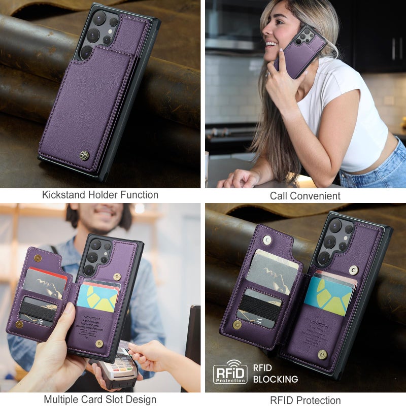 Vinich for Samsung Galaxy S24 Ultra Wallet Case with Card Holder, RFID Blocking Credit Slots Kickstand Shockproof Phone Cover Fit for Galaxy S24 Ultra 6.8" Purple - Image 3