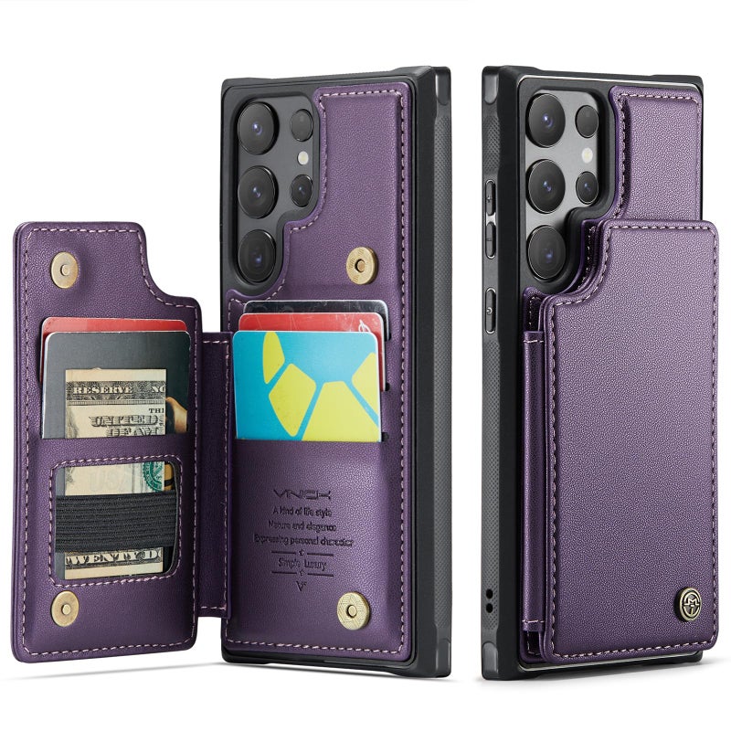 Vinich for Samsung Galaxy S24 Ultra Wallet Case with Card Holder, RFID Blocking Credit Slots Kickstand Shockproof Phone Cover Fit for Galaxy S24 Ultra 6.8" Purple - Image 1
