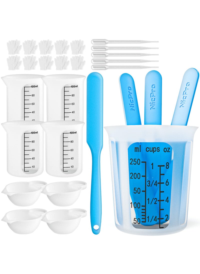 Nicpro Silicone Resin Measuring Cups Tool Kit Nicpro 250  100 ml Measure Cups Silicone Popsicle Stir Sticks  Spatula Pipettes Gloves for Epoxy Resin Mixing Molds Jewelry Making Waxing Easy Clean 