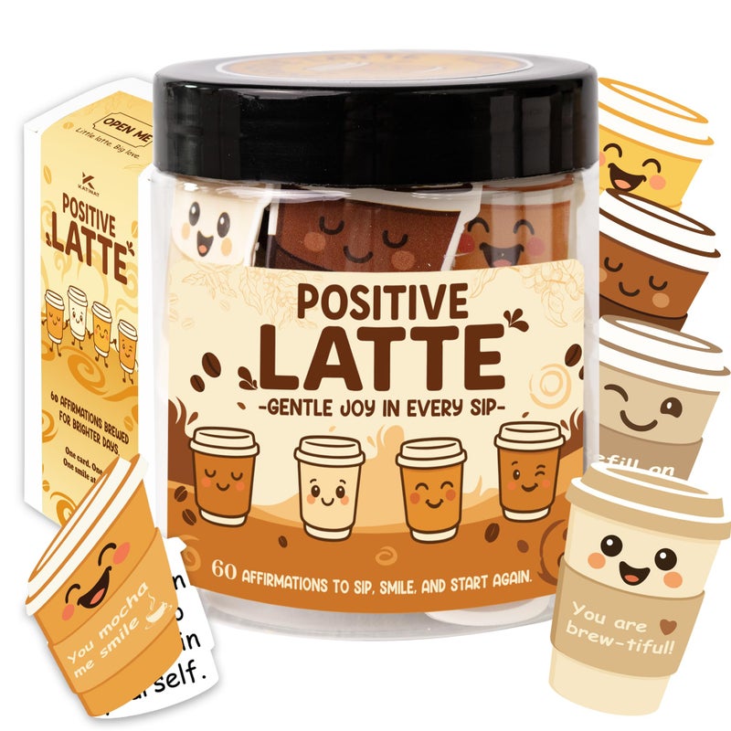 KATINAT Positive Latte Affirmation Jar â€“ 60pcs Cute Emotional Support Lattes â€“ Coffee Gifts for Women, Menâ€“ Birthday Gift, White Elephant Gift for Coworker, Boss, Nurse, Teacher, Teens, Back to School Gifts - Image 1