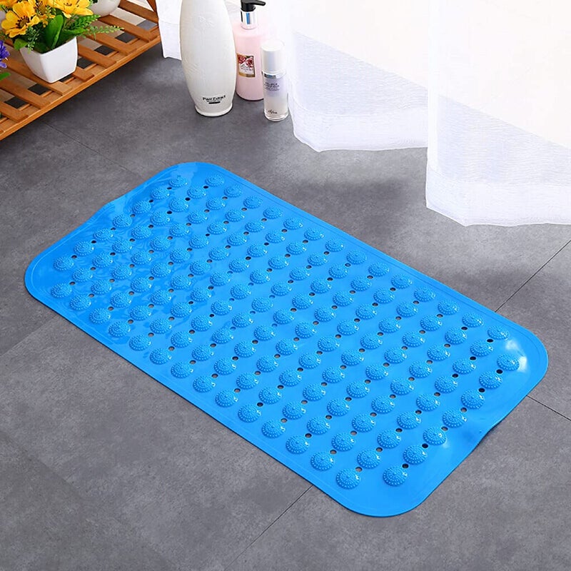 Leeonz® Bathroom Mat, 15.5 x 31.5 Inches Non-Slip Shower Mats with Suction Cups and Drain Holes, Bathtub Mats Bathroom Mats Machine Washable (Dark Blue) - Image 1