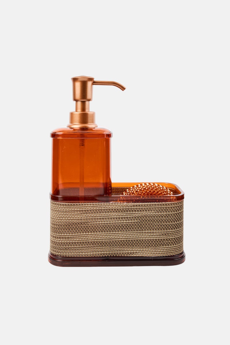 Bombay Plastic Soap Pump With Sponge Set, Brown - Image 1