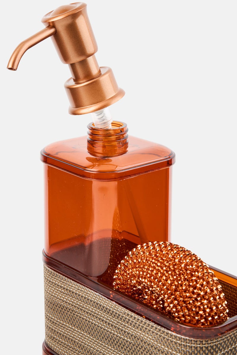 Bombay Plastic Soap Pump With Sponge Set, Brown - Image 3