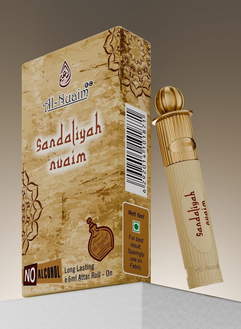 Al Nuaim Sandaliyah Nuaim Attar Roll On Unisex 6ml | Long Lasting Sandalwood Woody Oriental Fragrance Oil | Alcohol Free Premium Pocket Perfume for Men & Women | Daily Wear & Special Occasions Attar - Image 2