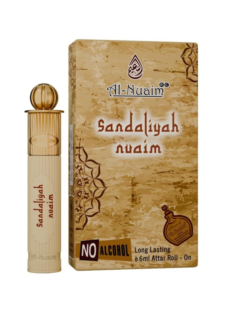 Al Nuaim Sandaliyah Nuaim Attar Roll On Unisex 6ml | Long Lasting Sandalwood Woody Oriental Fragrance Oil | Alcohol Free Premium Pocket Perfume for Men & Women | Daily Wear & Special Occasions Attar - Image 1