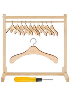 Civaner Doll Garment Rack With 10 Pcs Wooden Dolls Clothes Hanger 11.8 Inches Doll Closet Mini Doll Clothes Hangers Doll Wardrobe Furniture Accessories For Dollhouse Supplies  - Image 2