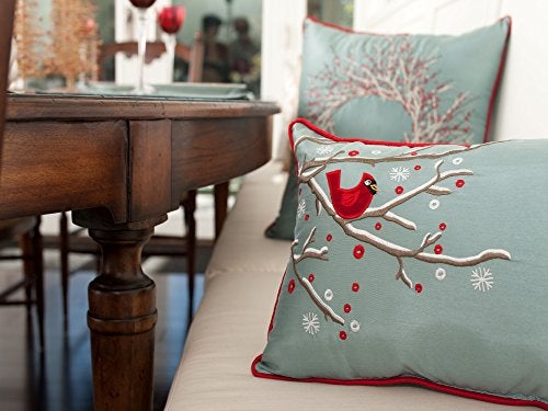 Pillow Perfect Holiday Cardinal on Snowy Branch Lumbar Pillow, 11.5" x 18.5", Blue - Image 2