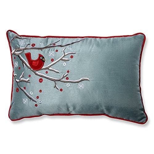 Pillow Perfect Holiday Cardinal on Snowy Branch Lumbar Pillow, 11.5" x 18.5", Blue - Image 1