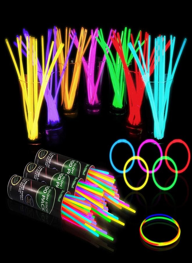 300 Pcs Glow Sticks Bulk Party Supplies - Glow in The Dark Fun Party Favors Pack with Connectors, Neon 8 inch Glowsticks Bracelets and Necklaces - Image 1
