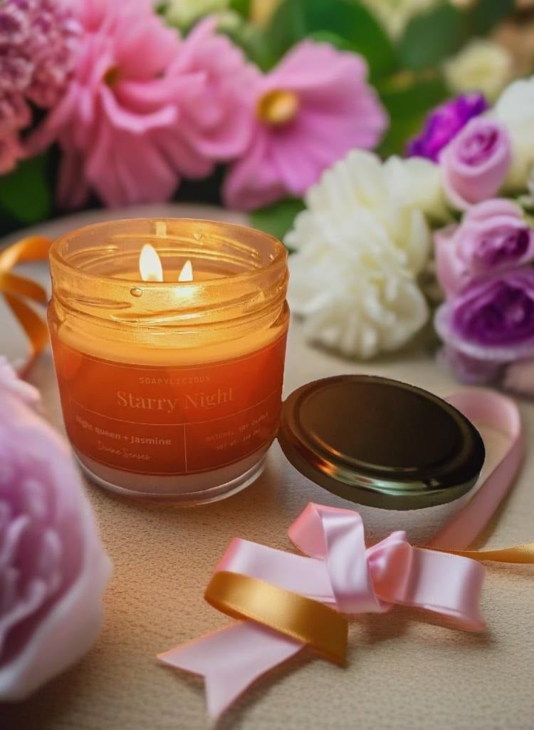 Soapylicious Soy Wax Candle – Starry Night Jasmine, 220g in Premium Gift-Ready Box | Handmade, Vegan for Home & Office - Image 2