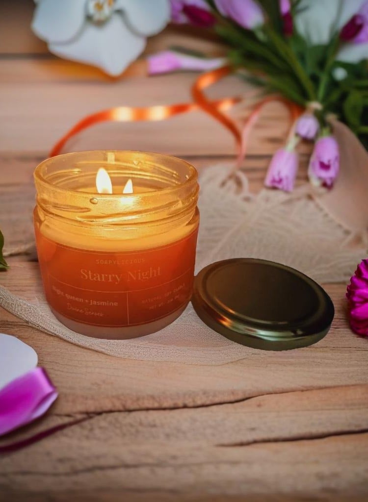 Soapylicious Soy Wax Candle – Starry Night Jasmine, 220g in Premium Gift-Ready Box | Handmade, Vegan for Home & Office - Image 3
