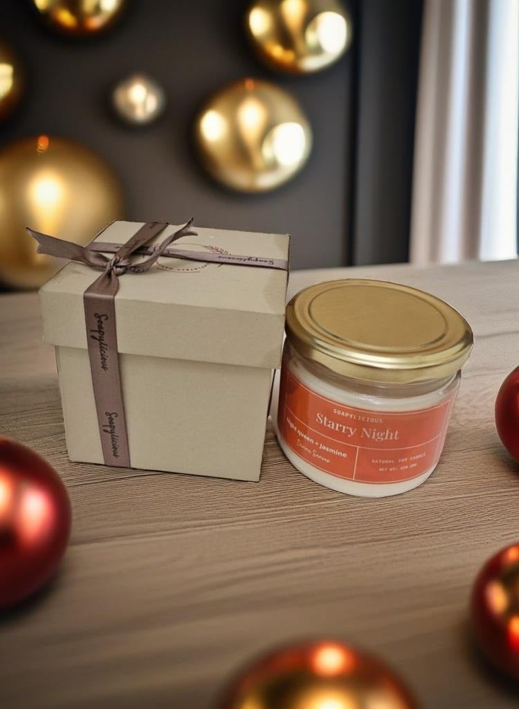 Soapylicious Soy Wax Candle – Starry Night Jasmine, 220g in Premium Gift-Ready Box | Handmade, Vegan for Home & Office - Image 1