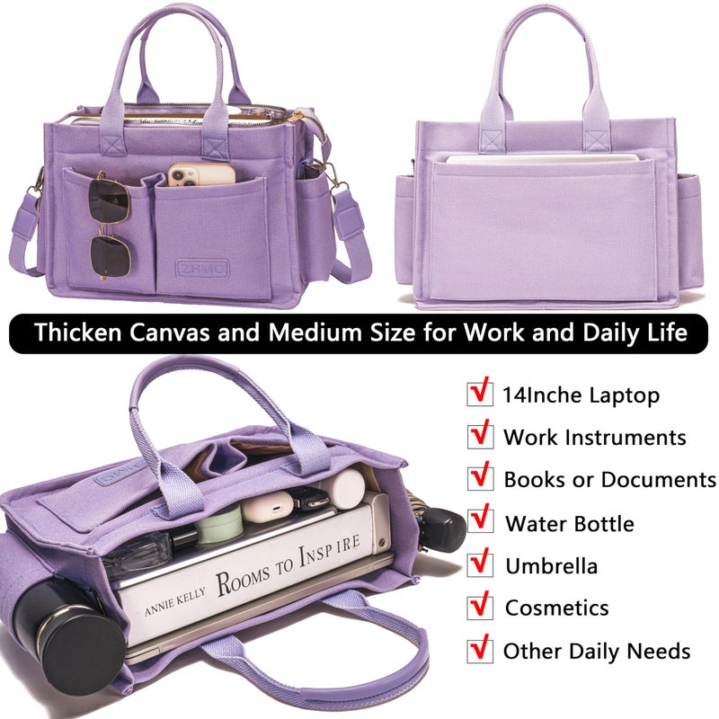 ZHMO Canvas Tote Bag for Women With Compartments and Zipper,Women's Bags Crossbody Bags Work Laptop Tote Bag Large Satchels Handbag Tote Purse Everyday Shoulder Bag for Travel Nurse Teacher Church - Image 4
