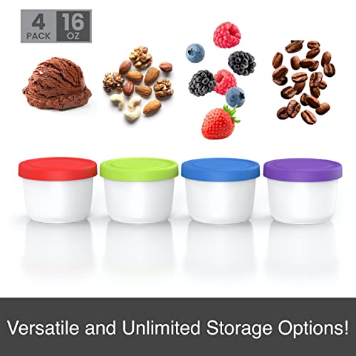 BALCI - 16oz Ice Cream Containers with Silicone Lids (Set of 4) - 1 Pint Each Freezer Food Storage Containers, Reusable, LeakProof, For Homemade IceCream Containers - Blue, Red, Green, Purple - Image 2