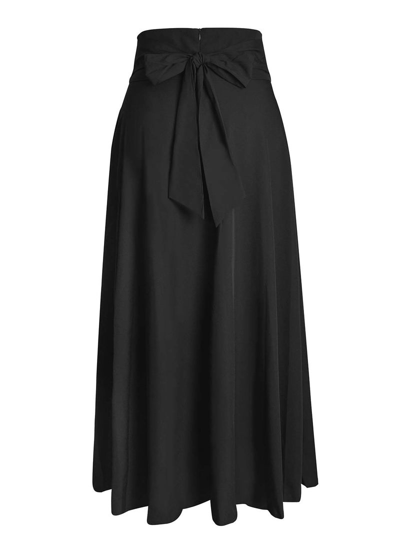 RANPHEE Long Skirts for Women Summer Black Maxi A Line Flowy Ladies Flattering Tummy Control High Waist Skirt with Slit Below Knee Length XL - Image 3
