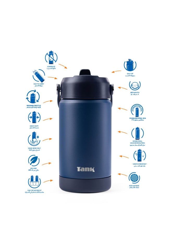 Tank Move, 350ml, Navy Blue, Stainless Steel Bottle, BPA free, insulated, Leakproof - Image 3