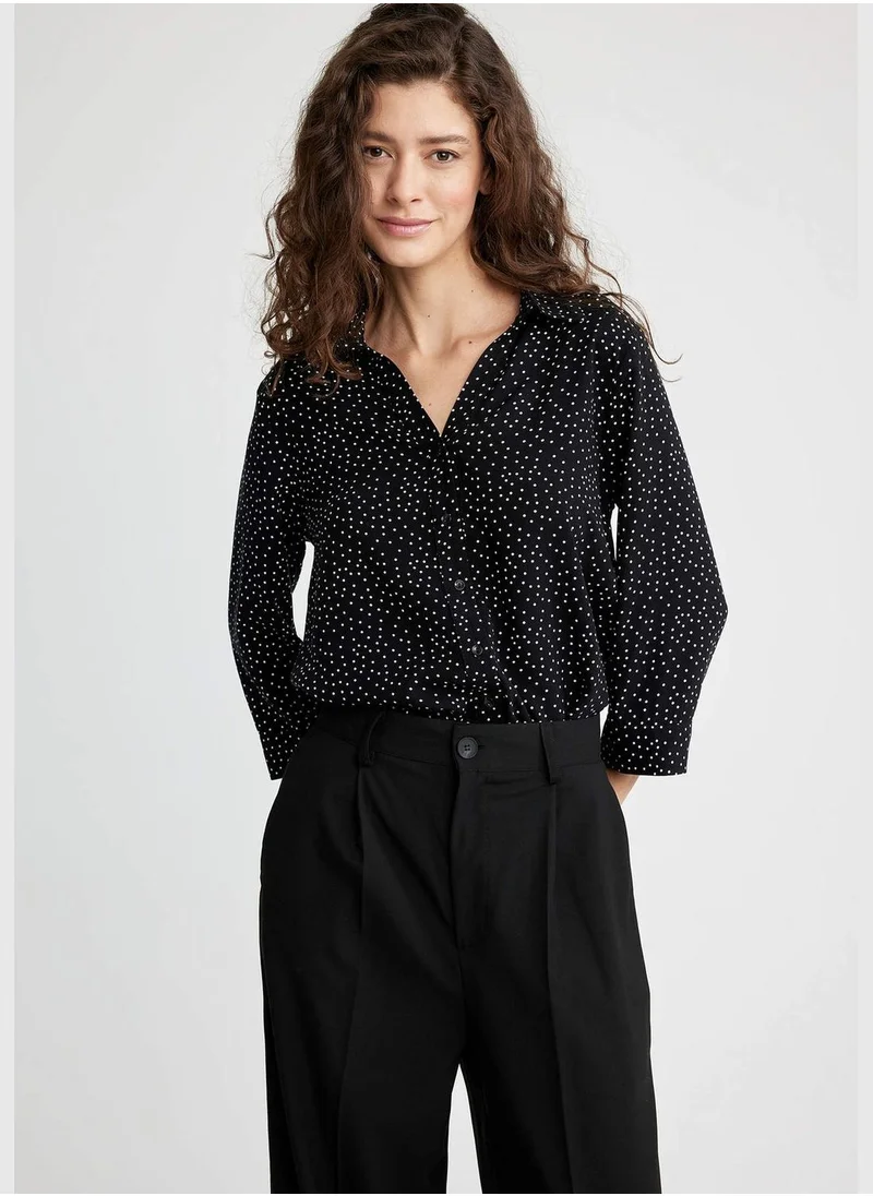 DeFacto Regular Fit V Neck Monstera Print Shirt