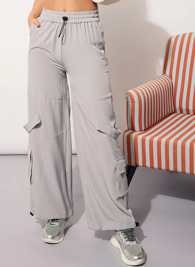 ساسافراس Grey Straight Fit Cargo Trousers for Women